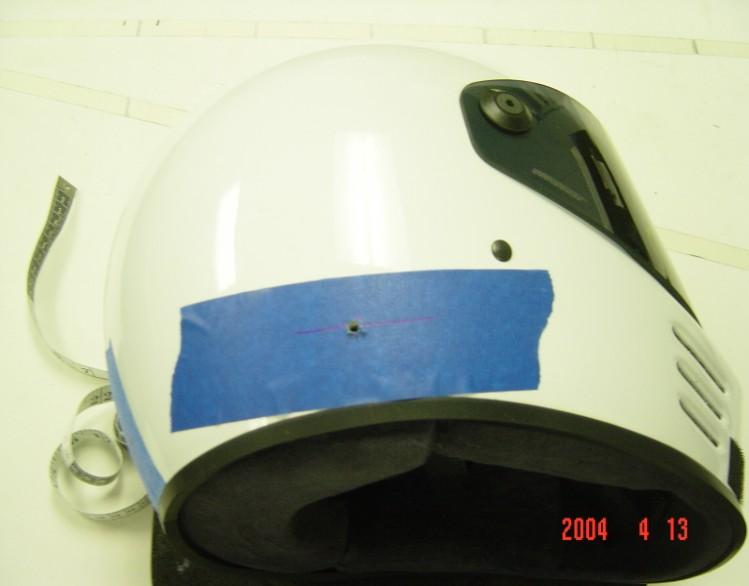 6) Drill the helmet using a 3/16 drill at the point marked in step 5.