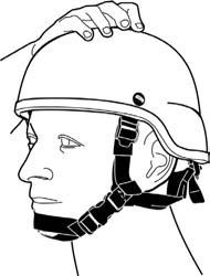 TM 10-8470-204-10 0008 00 Step 3. Position helmet on head and buckle chinstrap. Hold helmet in place with one hand on top of helmet for initial adjustment.
