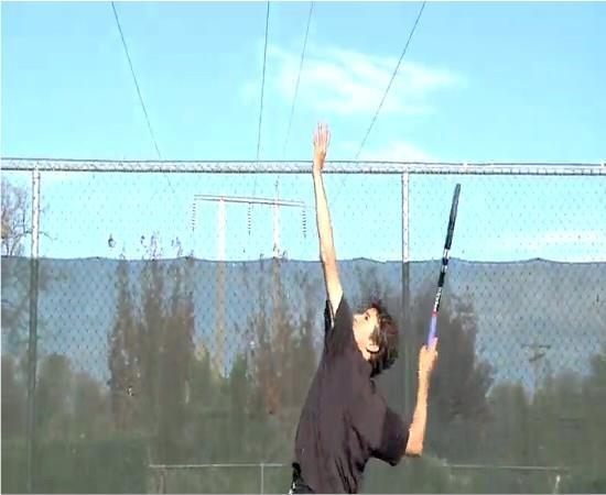 the 3/4 serve position Hold the ball and make