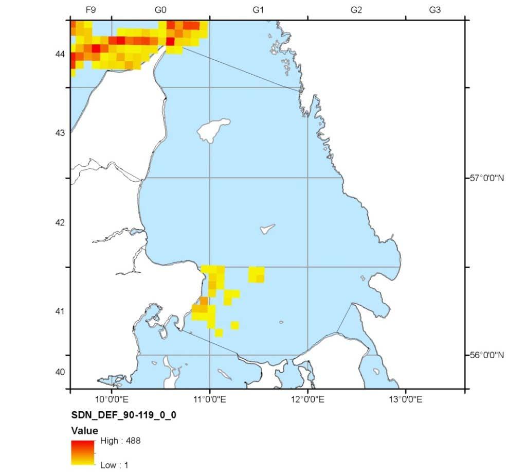 Kattegat: Anchored seine, targeting demersal fish (SDN_DEF_90-119_0_0) Observed Total (21 or 3aS) Total number of vessels 0 9 Number of vessels with VMS 0 4 Number of trips 0 114 Mean days at sea - 1.