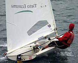 5-6 m/s (10-12 kn). In this wind, your dinghy is fully powered but hiking all out you can still balance the boat with a sail trimmed for maximum drive.
