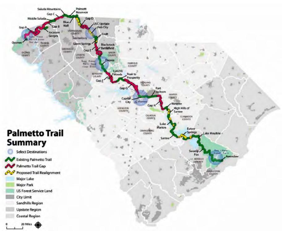 Figure 7. Palmetto Trail Map Source: http://palmettoconservation.org 8.2.1.2 Rails to Trails The idea was to convert abandoned or unused rail corridors into public trails.