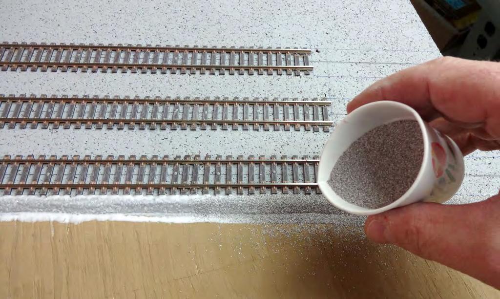Ballasting Track Fill a small paper cup with your ballast and carefully begin