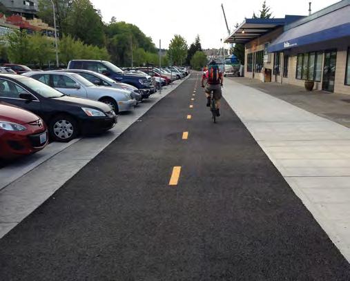 Separated Bike Lanes: Two-Way at Sidewalk Level This treatment provides an exclusive, bi-directional operating space for bicyclists between the street and sidewalk that is physically separated from