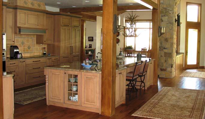 The custom American Classic cabinets are alder wood with Buckskin