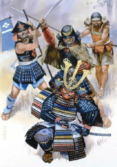 Ashigaru defeat a Samurai, by Angus McBride Osprey Publishing Ltd. Taken from Elite 23: The Samurai. Kasurigama: This unusual weapon consisted of a weight on a long chain attached to a short sickle.