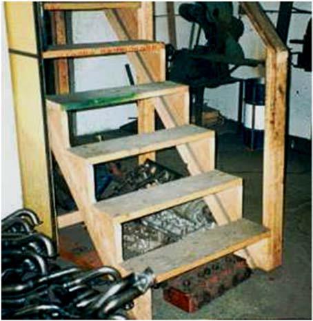 CAUSES OF TRIPS AND MISSTEPS damaged steps taller or shorter (varying rise) shallower tread depth otherwise irregular Steep stairs (52-degree slope) with tall steps.