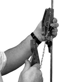 The rope grab should be connected to the body support using a locking carabiner (direct connection) or a short lanyard.
