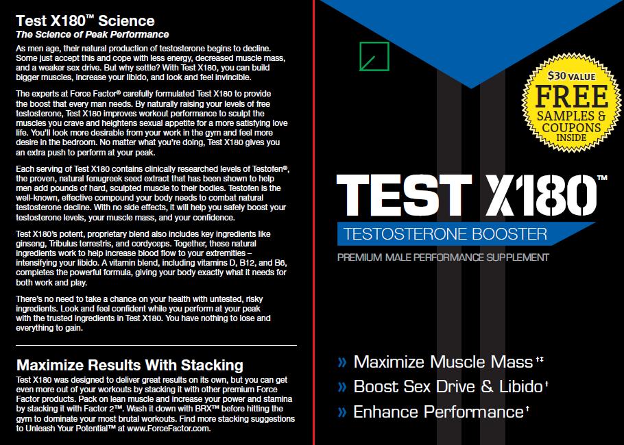 Each serving of Test X180 contains clinically researched levels of Testofen, the proven, natural fenugreek seed extract that has been shown to help men add pounds of hard, sculpted muscle to their