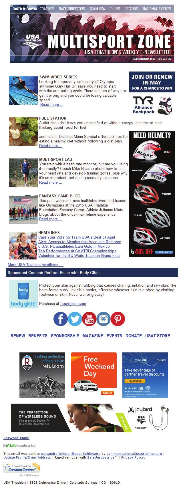 [mz e-newsletter] multisport zone e-newsletter Multisport Zone is a weekly newsletter that is sent electronically to 80,000+ USA Triathlon members with informational articles on topics of interest