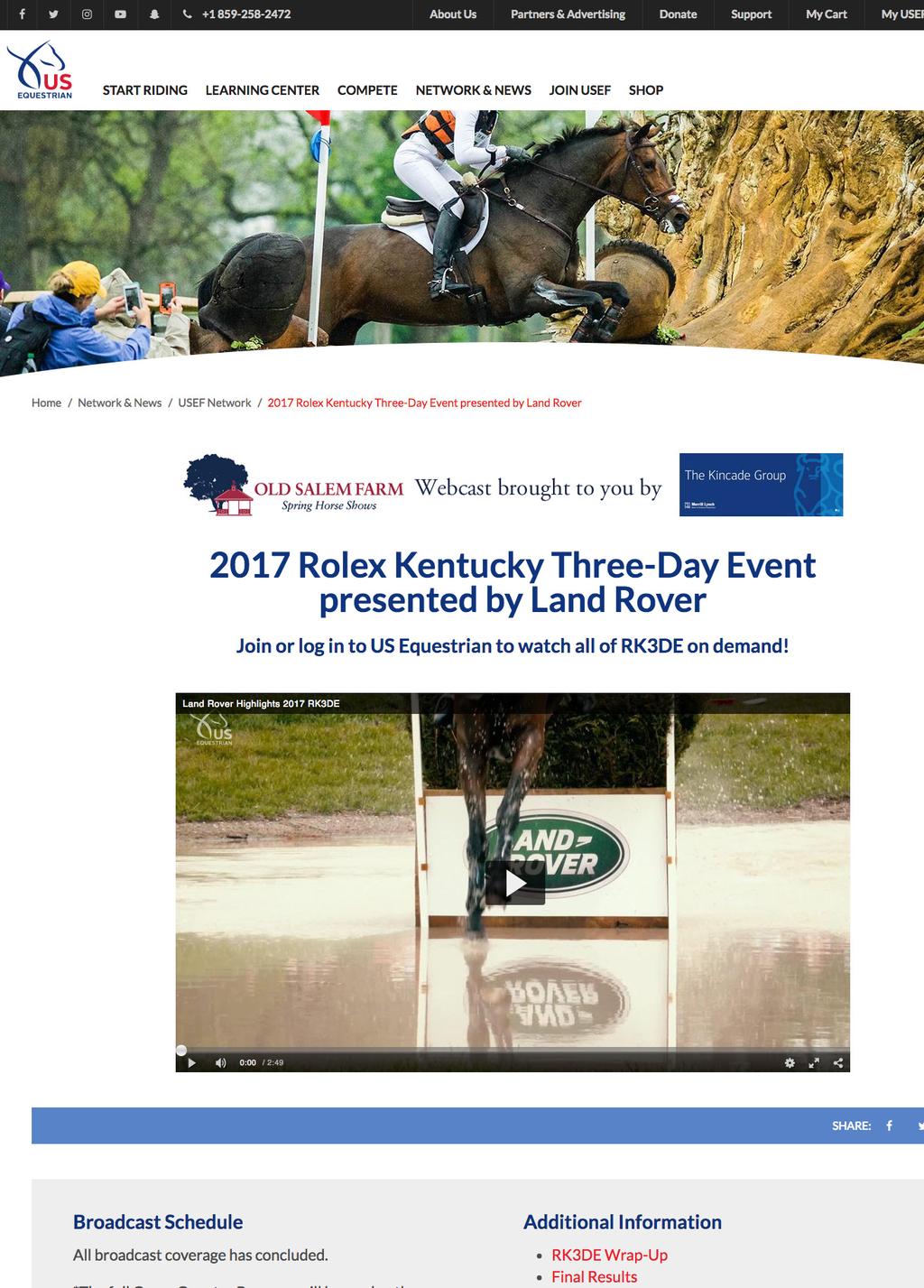 USEF NETWORK USEF Network features live streaming and on-demand video from a wide range of exciting equestrian events each year.