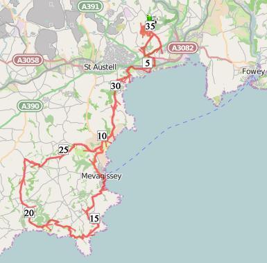 PLEASE TAKE THIS PAGE WITH YOU ON YOUR RIDE Eden Classic Short Route Details 35 mile Bike Route - EMERGENCY NUMBER 07971 573230 Distance markers START Eden Project 5 miles Carlyon Bay 7.