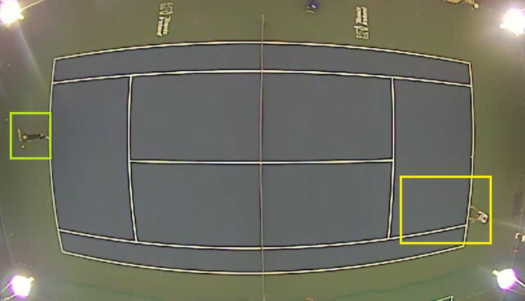 Figure 3. Player A is inside serve zone (left side) for 2 seconds and Player B is inside return zone for four seconds, therefore Player A is serving. Figure 5.