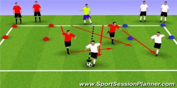 The players will go to the furthest cone and execute the turn, then go to the cone diagonally behind and execute the turn again, then running with the ball to the last cone.
