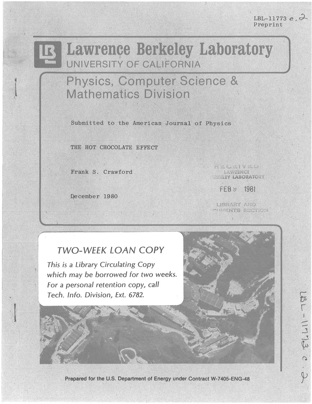 TWO-WEEK LOAN COPY This is Librry Copy which my be borrowed for
