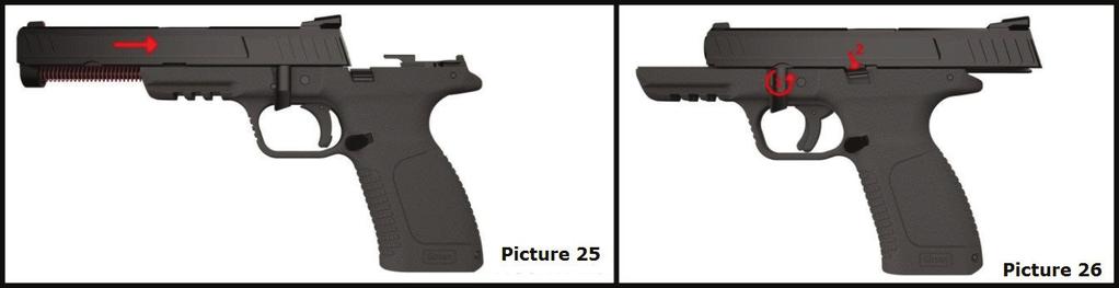 Zenith Firearms Come Shoot the Quality ASSEMBLY OF THE PISTOL Put the barrel inside the slide (Picture 23).
