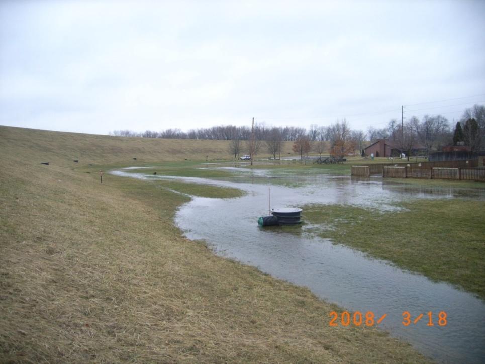 This is a photograph of standing water on interior side of the Ball Field at Zoar Levee March 2008.