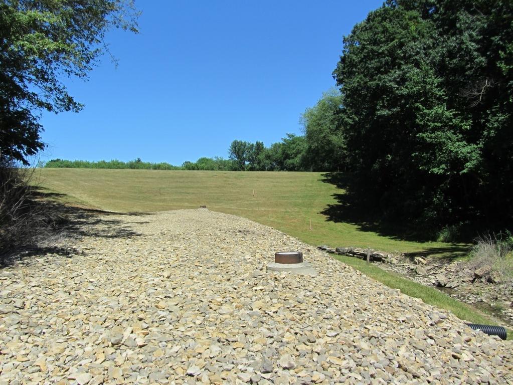 This is a 2012 photograph of the downstream face of Zoar Diversion Dam. Zoar Diversion Dam is located on Goose Run, about 1000 feet upstream from Zoar Levee.
