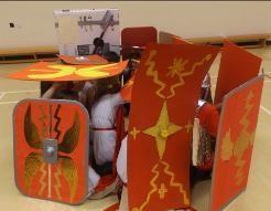 The whole class dressed as Roman soldiers and used their Roman shields, which were constructed as a