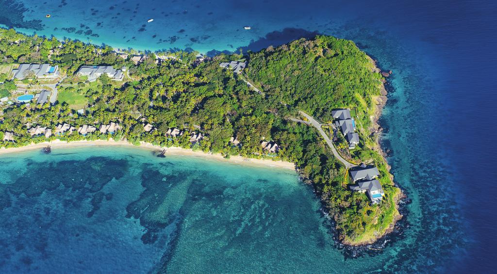 BEACHFRONT VILLAS Spread sparingly along the island's two beaches, our villas feature sustainable design and embrace traditional Fijian nuances, offering stunning ocean