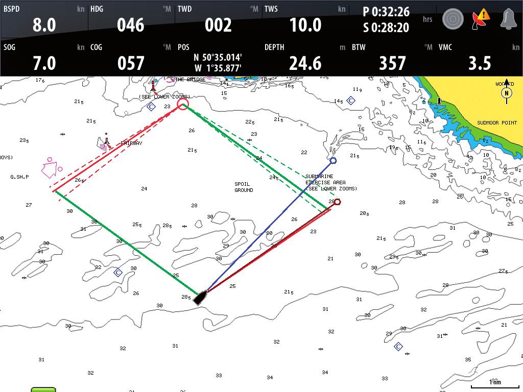 ZEUS SAILING NAVIGATION SYSTEM If the yacht is tacked according to the laylines in image 1, it would not make the waypoint, due to the adverse tide at least two more tacks would be required.