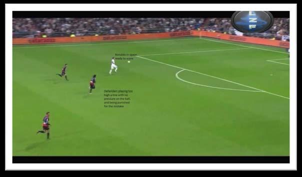Ronaldo is in space, and has time to set the ball, his approach and body shape before finishing for a simple goal. If Di Maria has been pressed, the high line may not have been punished.