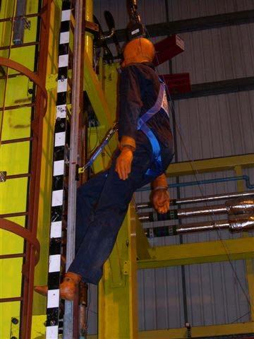 (B): 4.45 m Vertical distance from harness attachment point to floor after release (A): 3.74 m Vertical displacement of dummy: B-A = 0.