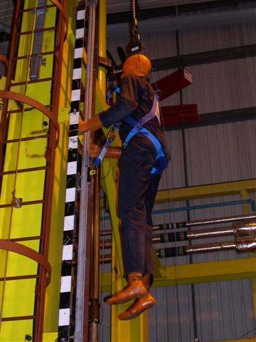 70 m Vertical distance from harness attachment point to floor after release (A): 3.81 m Vertical displacement of dummy: B-A = 0.