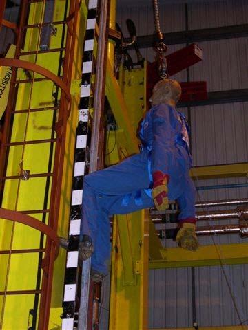 release (B): 4.26 m Vertical distance from harness attachment point to floor after release (A): 3.73 m Vertical displacement of dummy: B-A = 0.