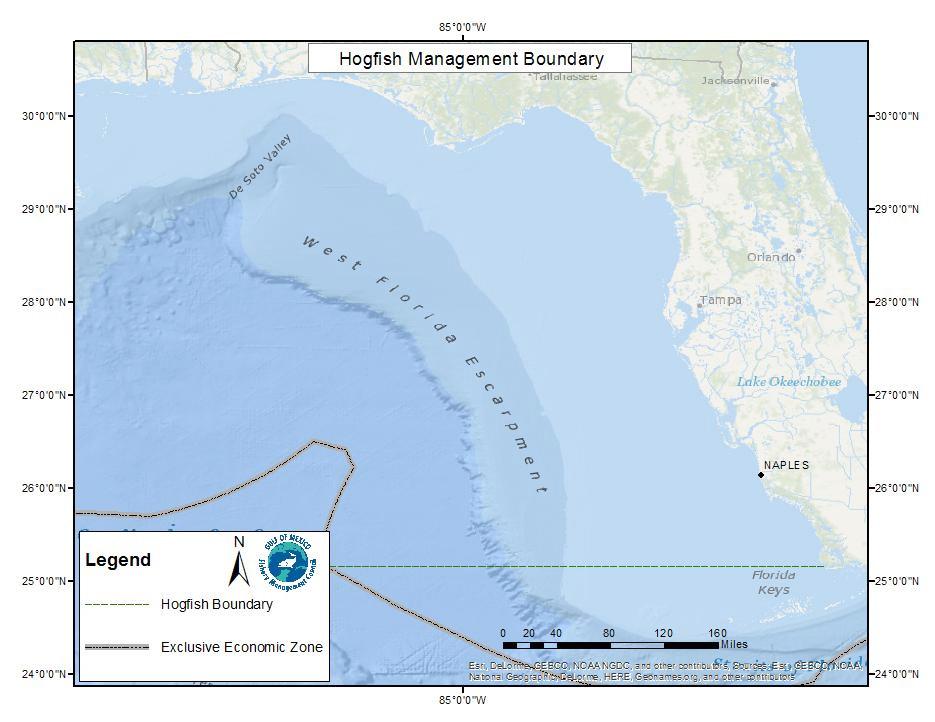 Hogfish Boundary Map 7 Note: Hogfish - the Gulf stock is defined as the waters north of the line extending west from Cape Sable, Florida (29 09 N).