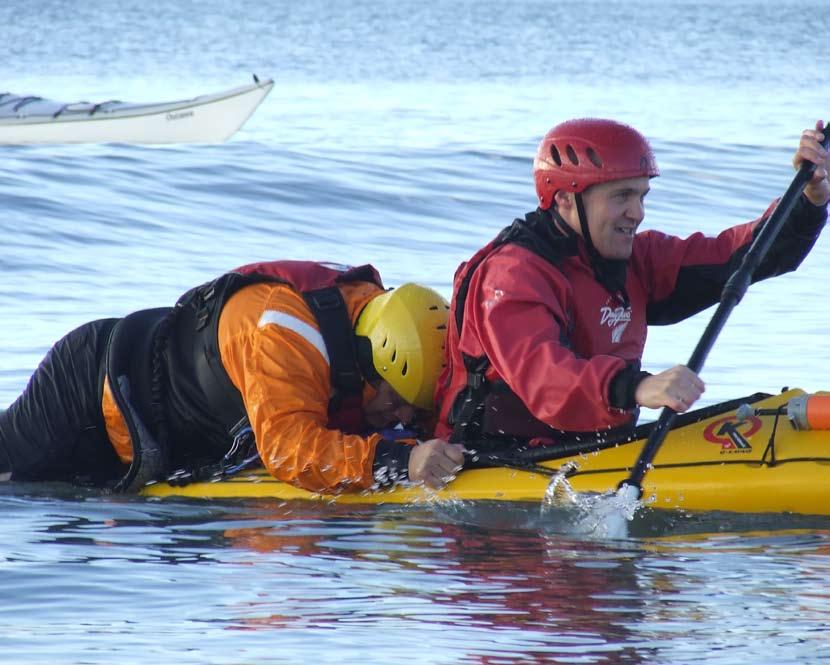 Hold on mate! Use a stern deck rescue to bring a capsized paddler in through surf. 2. An effective power stroke to punch through and catch waves. 3.