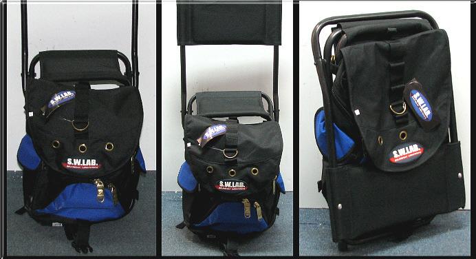 Blue/Black Backpack Chair 1. Back Pack 2. Padded seating & back rest 3. Large tackle Bag 4. Zip up side pockets Order code R/R 6544 54.