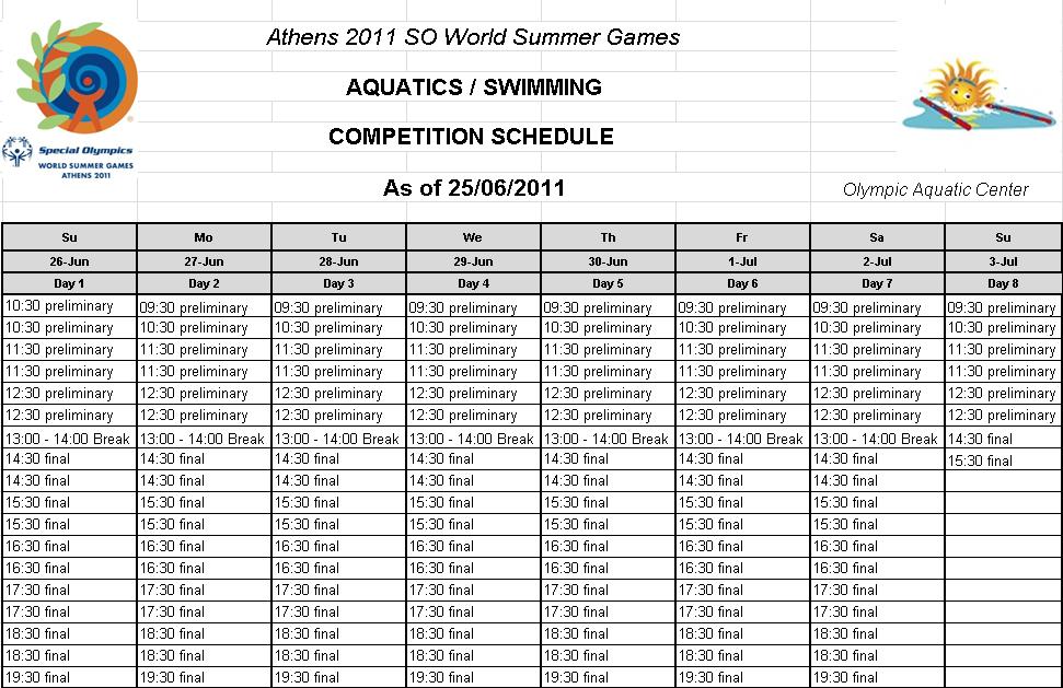 Rt.1 Competition Schedule Per