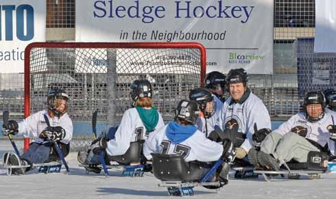 Sledge Hockey Leisure Toronto Sledge Hockey in the Neighbourhood With rules closely following those of stand-up hockey, sledge hockey uses specialized equipment to enable people with physical