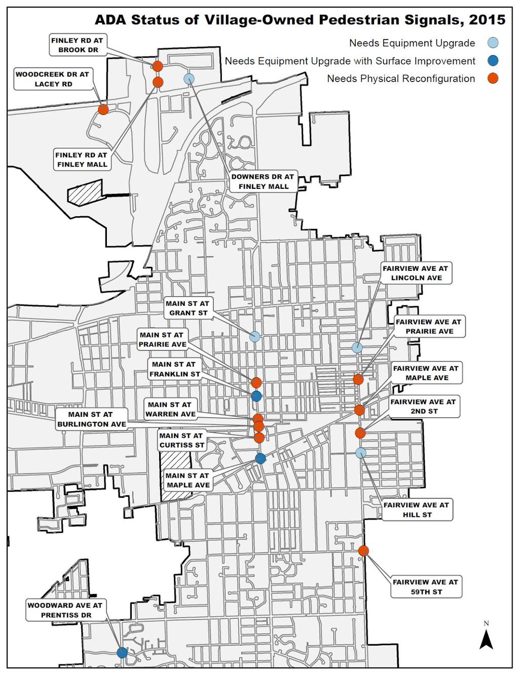 Map: Pedestrian Signals Prioritization and Progress Goals The Village s highest pedestrian volume is in the downtown business district.