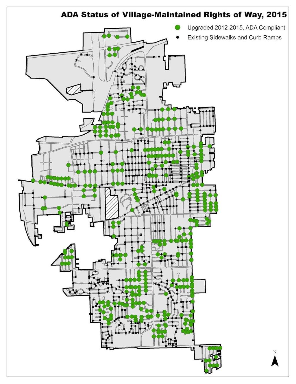 Map: Curb Ramps The Village s self-evaluation of curb ramps had the following key findings: Most curb ramps either meet the standard or are generally accessible Accessibility barriers like sidewalk