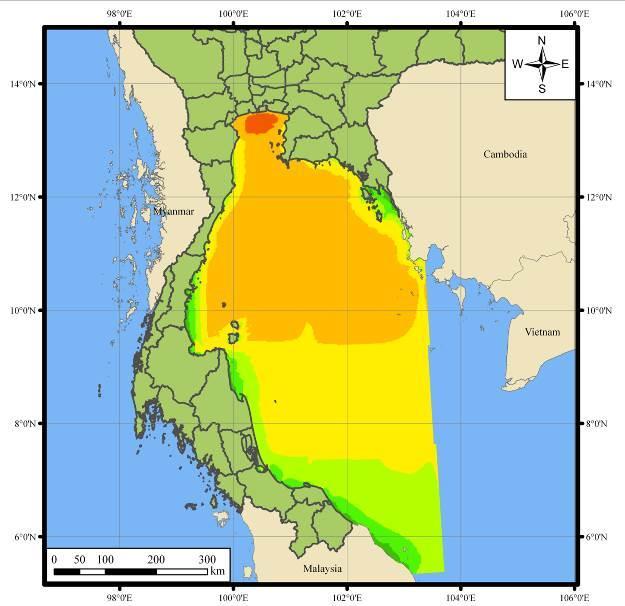 NU Science Journal 2014; 11(1) 53 Fig. 5 Mesoscale wind map at 120 m a.g.l. for the Gulf of Thailand (resolution 5 km). Microscale wind maps at 100 m and 120 m height are presented in Figs.