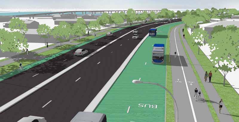 South Eastern Busway - Rd KERSWILL PL Bus lane, local buses Busway General traffic Signalised intersection Proposed bus stop Local bus routes Stage One Construction 2015 (subject to funding and