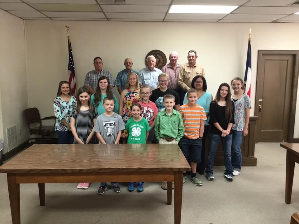 Callahan County 4-H members attend Commissioners Court for the signing of The Proclamation of National 4-H week October 1-7, 2017 Photo: front row: Macy Flatts, Colton Jones, MaKenna Podlevsky, Blane