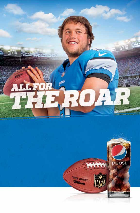 MATTHEW STAFFORD QB #9 OFFICIAL SOFT DRINK OF THE #ALLFORFOOTBALL PEPSI, the Pepsi Globe and LIVE FOR