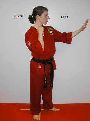 Beginning Position - Cross hands making an X at the wrists, chin level; right hand closer to face