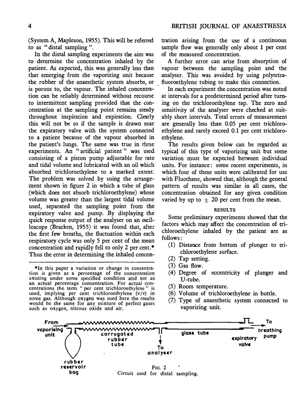 (System A, Mapleson, 1955). This will be referred to as " distal sampling ". In the distal sampling experiments the aim was to determine the concentration inhaled by the patient.
