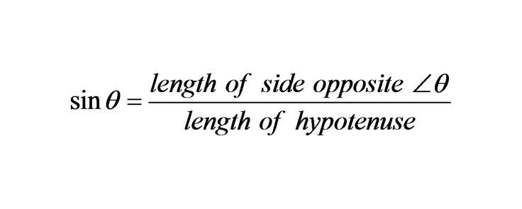 Sine Ratio: is the ratio (in fraction or decimal form) of the length of the side opposite a given angle to the length of the hypotenuse in a right triangle abbreviated as 'sin', but pronounced sine