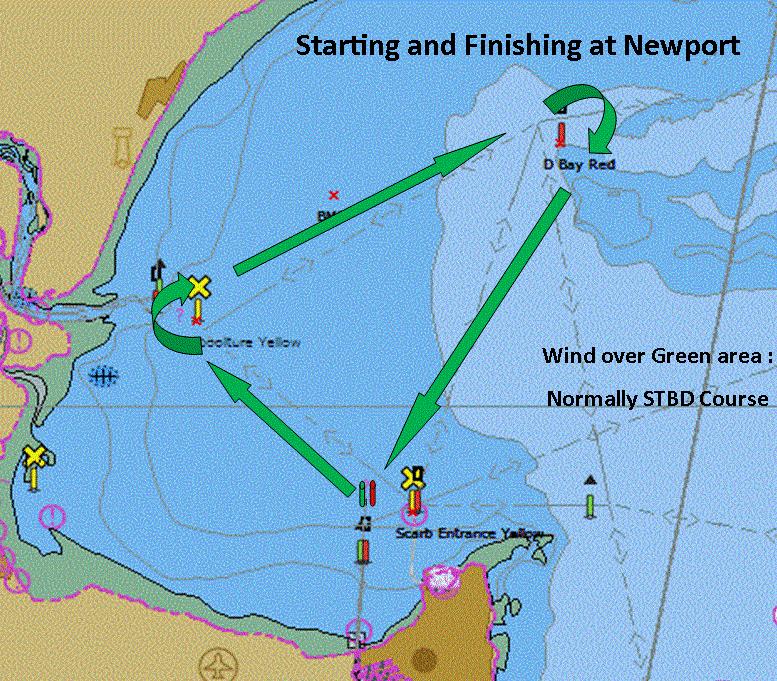 Figure 3 Starboard Course 4.2 Starboard Course Start (see fig. 4) Caboolture River yellow fisheries beacon to starboard Deception Bay red beacon to starboard Finish (see fig.