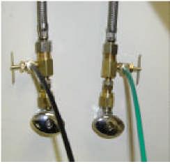 Connect the hot and cold water supply line valves Step 13 Insert the Green tube into the Cold water needle valve fiting 1/4 tube compression fitting until it