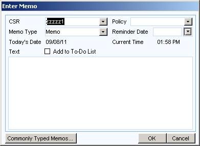 When creating a memo you may also set a reminder for the memo. Reminders can be used for anything from needing a reminder to you to call the client or to send out a renewal notice.