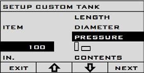 30 Gauge Operation and Setup Product Manual Cyl-Tel and Tank-Tel Liquid Level Gauges 6. Use the arrow buttons to navigate to the PRESSURE option and press the NEXT button. 10.