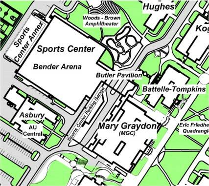 Please refer to the following map for the location of Bender Arena.