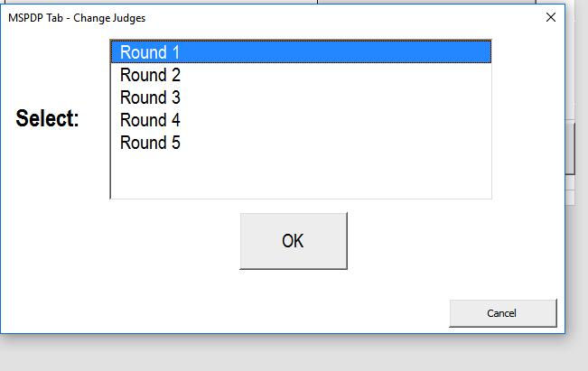 The Change Judges mechanism helps you follow these rules. First, select which round you want to change the judges for and click OK.