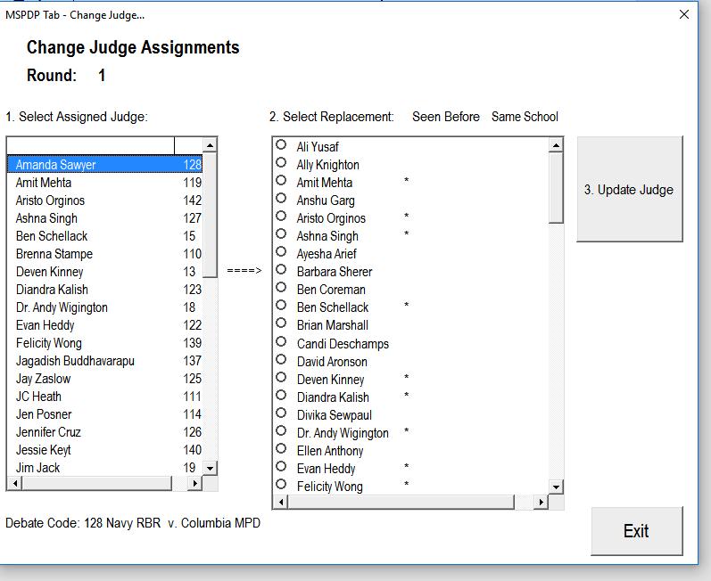First, select the assigned judge: You ll notice the form updates with possible replacement judges on the right hand side list.
